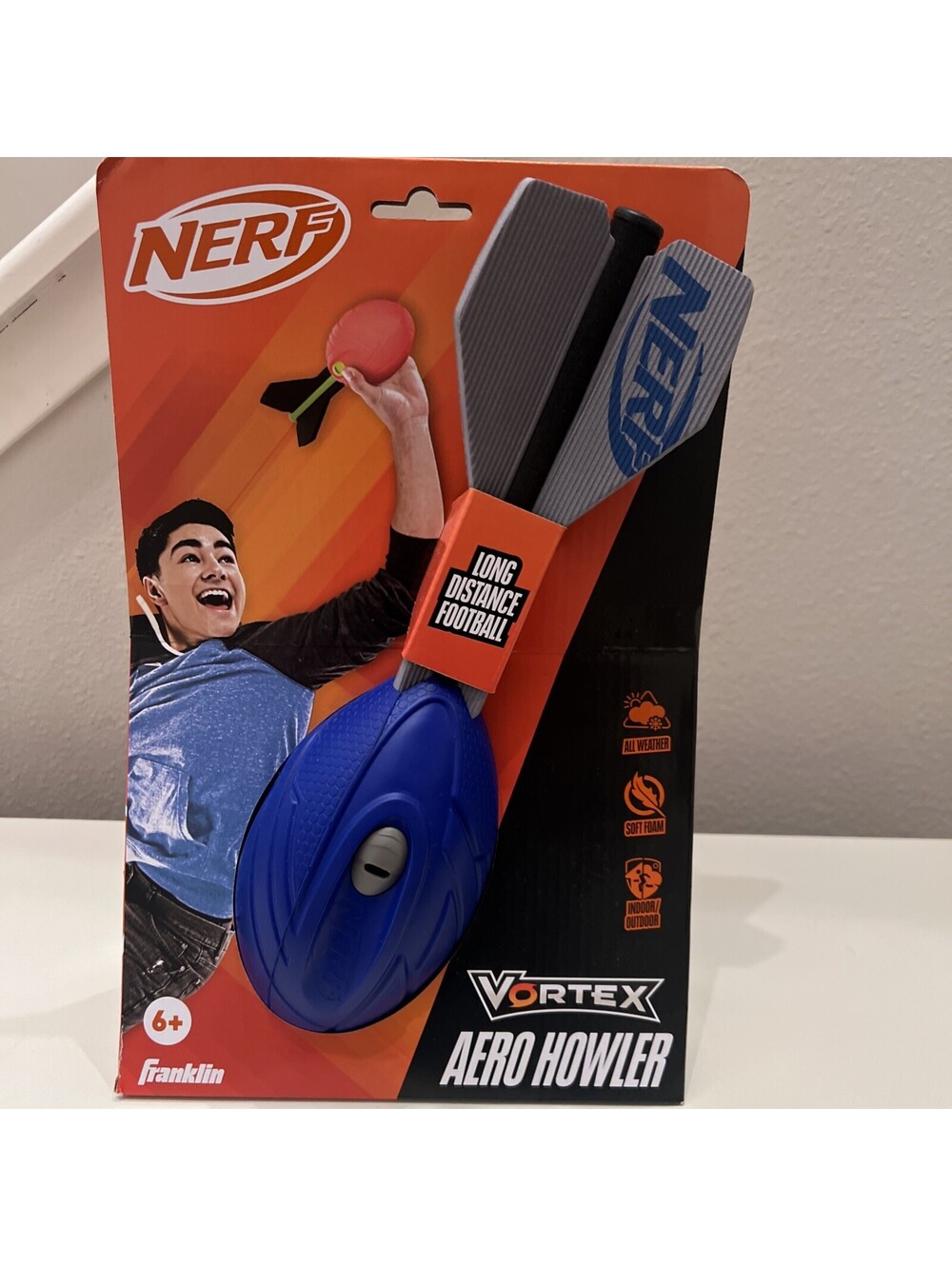 NERF Vortex Aero Howler Foam Football - Long Distance Whistle Ball BLUE- NEW